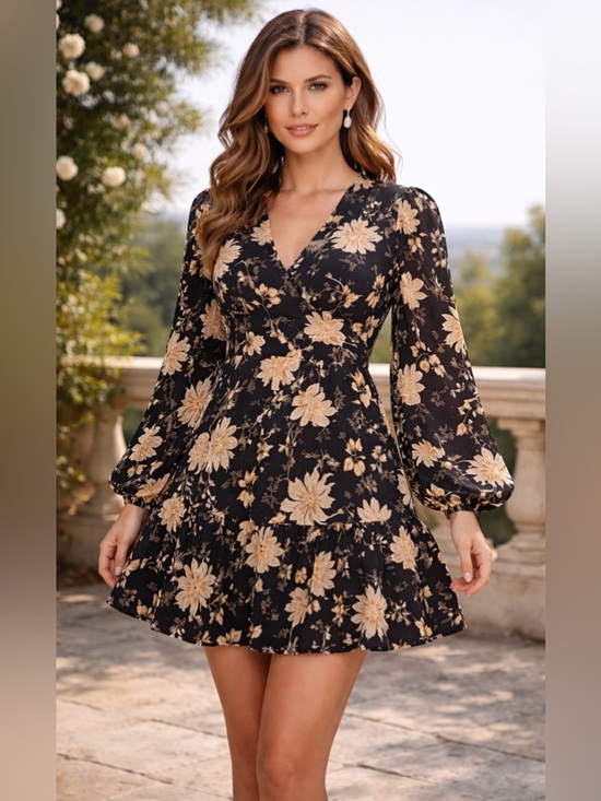 Sanctuary Dresses & Skirts - Sanctuary Black Mini Dress with Cream Floral Print size medium